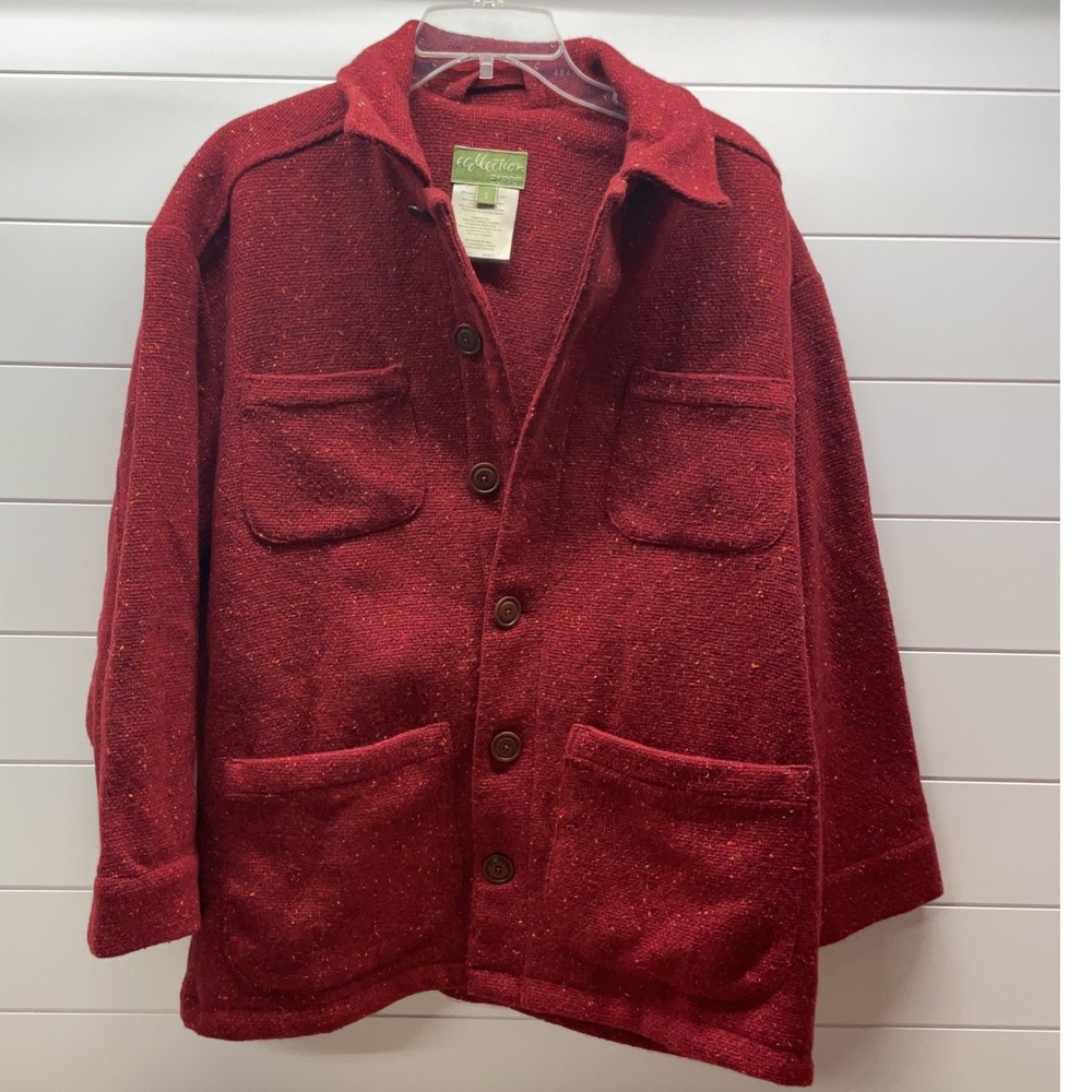 Vintage Esprit Ecollection Red Recycled Wool Donegal Tweed Chore Coat Jacket S